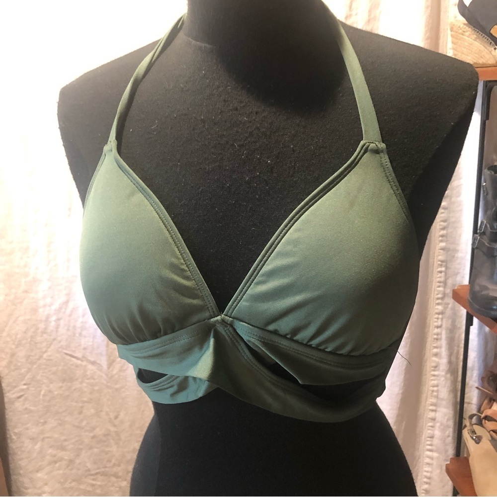 KONA SOL top only olive army green bathing suit with extra wrap detail size M